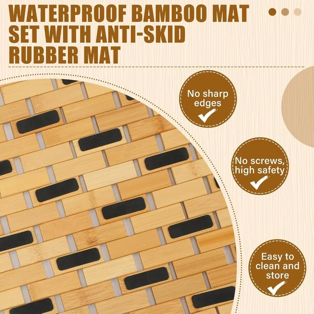 2 Pcs Bathroom Bamboo Bathmat Set 16 x 48 Inch and 16 x 24 Inch